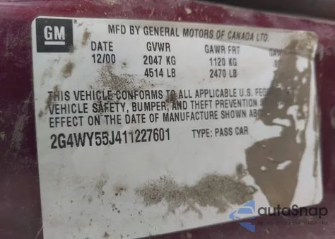 2001 Buick Century Limited from USA, damaged, VIN 2G4WY55J411227601